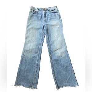 BDG Button Fly Wide Leg Jeans Size 30 Distressed Light Wash Raw Hem Denim